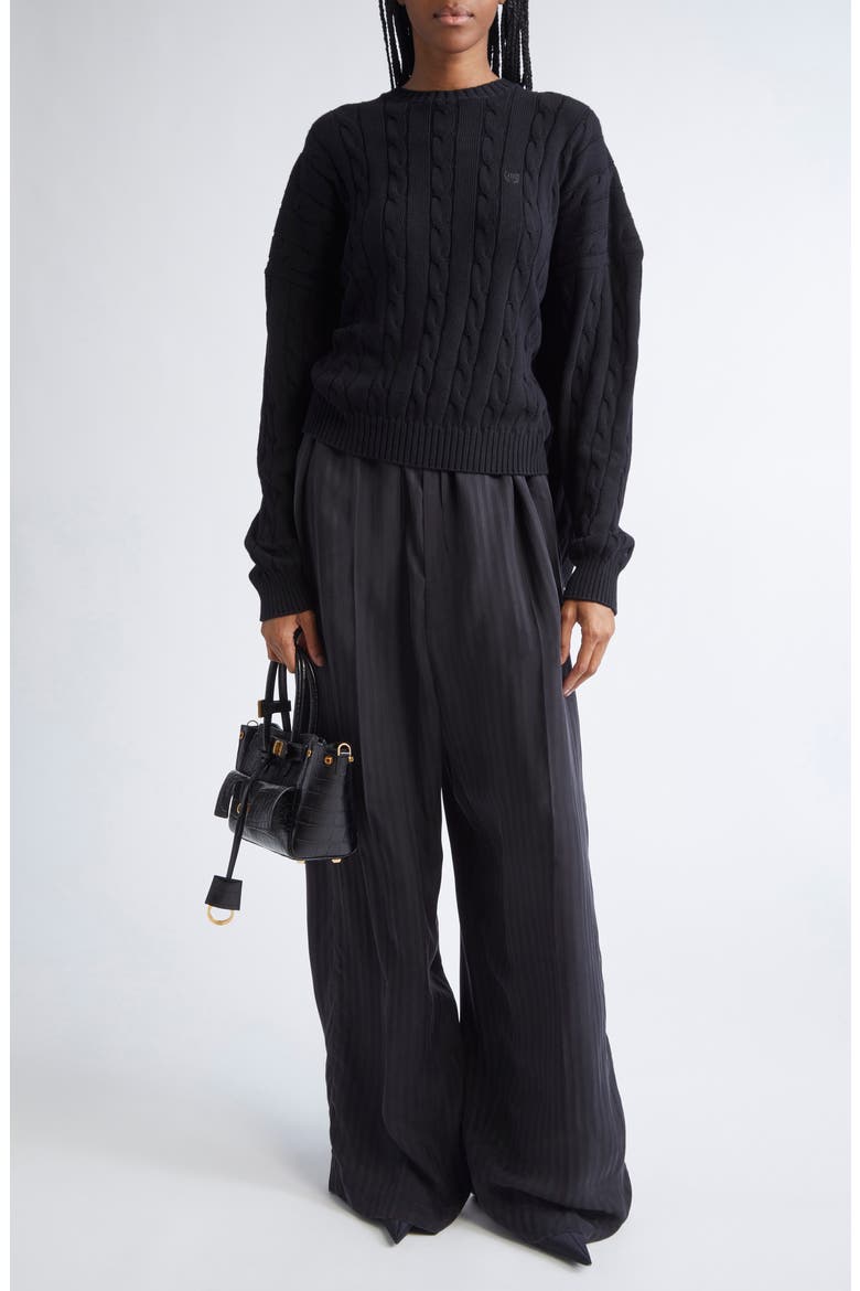 Cotton Cable Knit Sweater, Alternate, color, 1000 BLACK