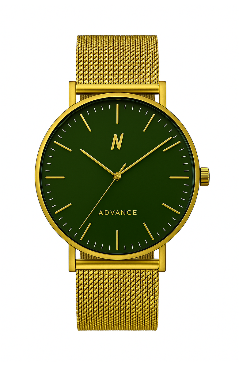 NCMPRBL Advance Envy Mesh Strap Watch, 40MM, Main, color, Yellow Gold/Green