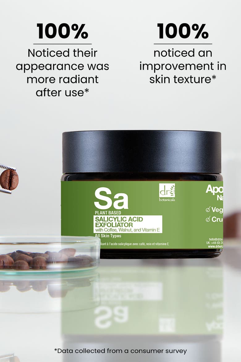 Salicylic Acid Exfoliator with Coffee, Walnut & Vitamin E 60ml for Acne & Blemishes, Large Pores, Alternate, color, White