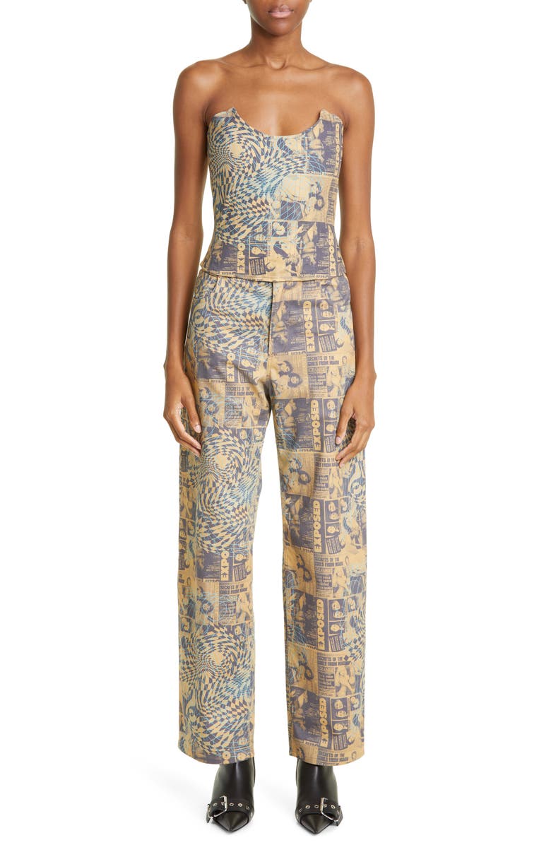 Miaou Fargo Wanted Print Straight Leg Stretch Cotton Pants, Alternate, color, 