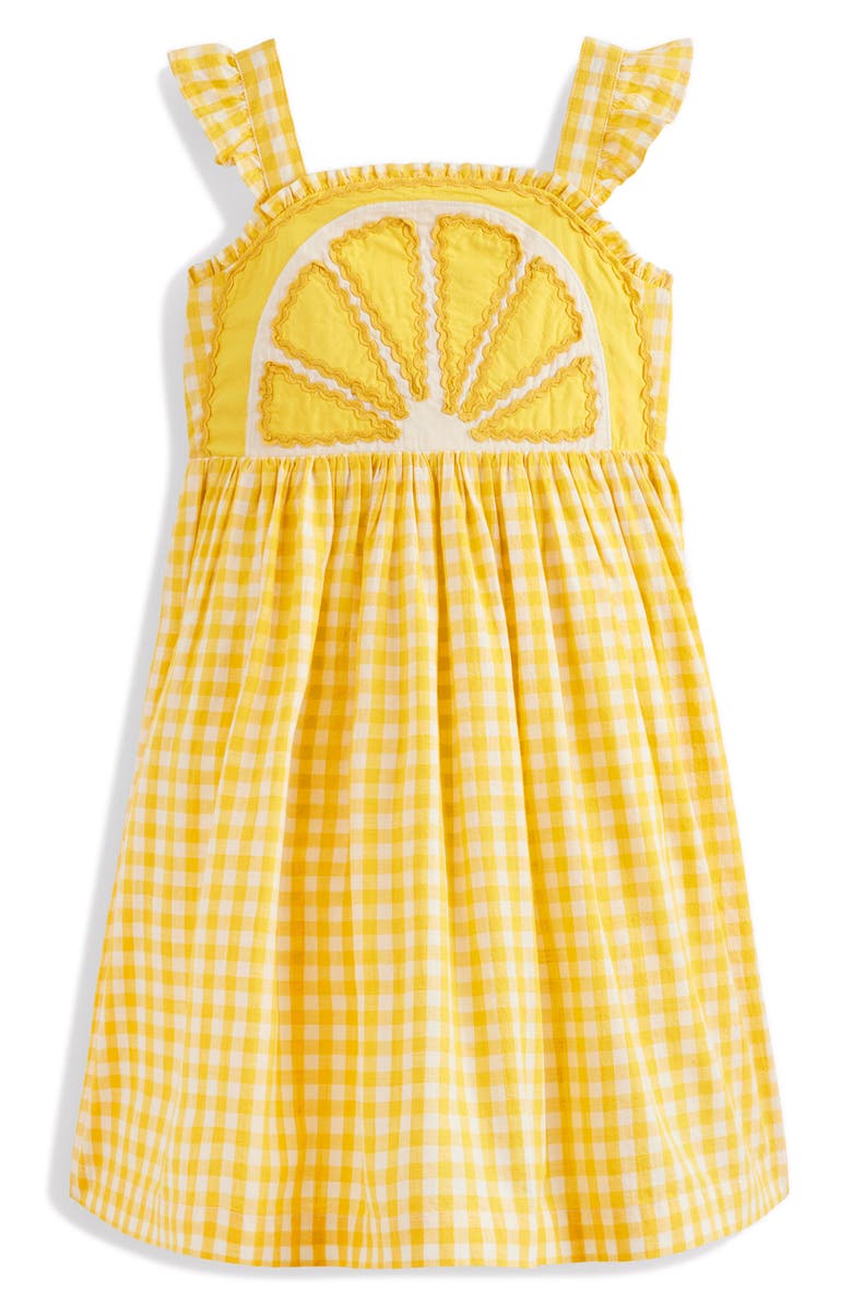 Mini Boden Kids' Novelty Fruit Strappy Gingham Dress, Main, color, Lemon Gingham