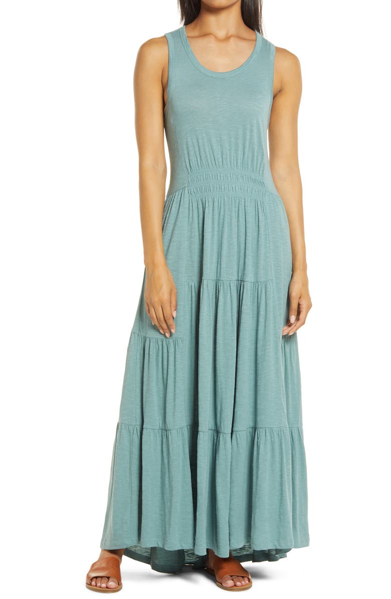 Caslon<sup>®</sup> Tiered Smocked Waist Jersey Maxi Dress, Main, color,