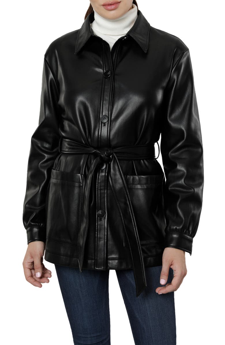 DOLCE CABO Vegan Leather Short Trench Coat, Main, color, 