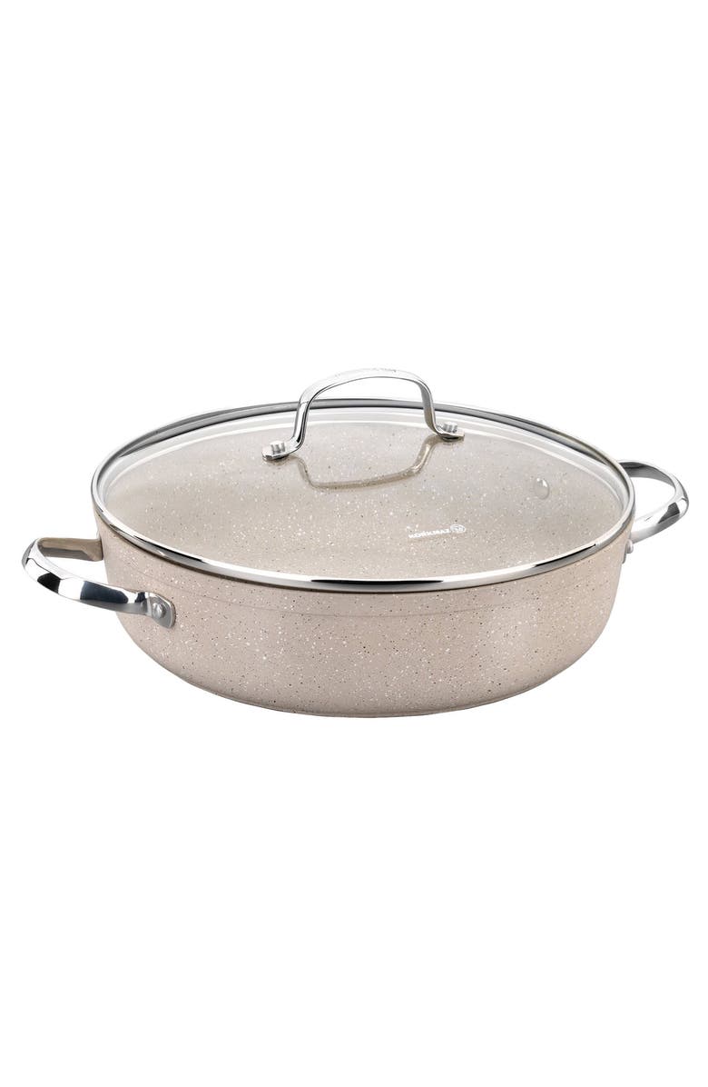 Korkmaz Granita 2.5 Liter Aluminum Nonstick Low Casserole with Lid, Main, color, Beige