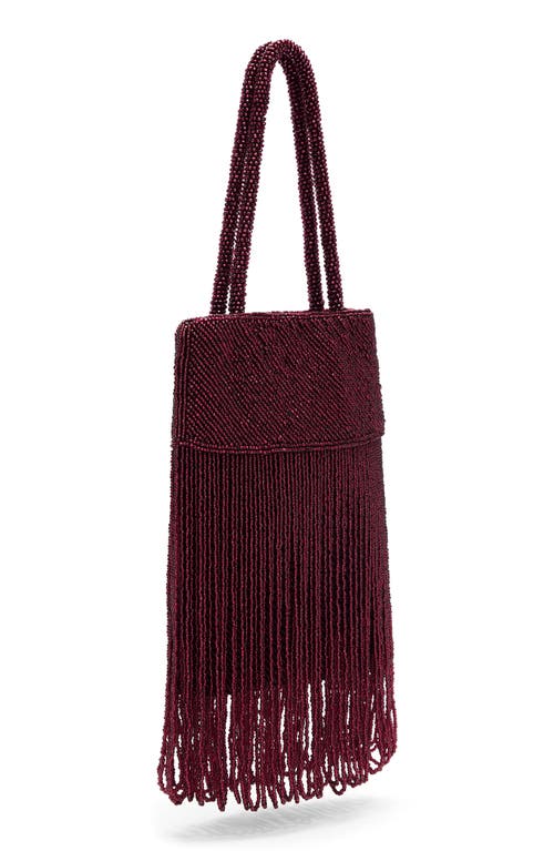 Reformation Valentina Mini Beaded Satin Shoulder Bag In Burgundy