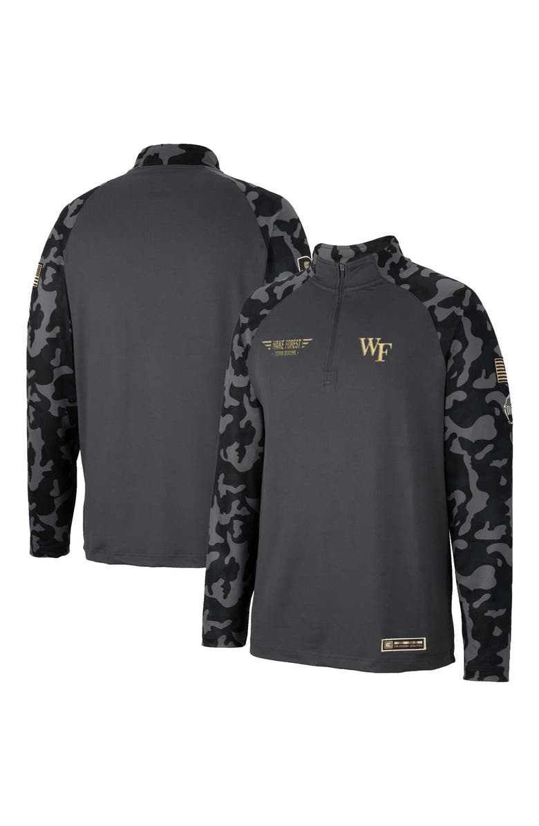COLOSSEUM Men's Colosseum Charcoal Wake Forest Demon Deacons OHT Military Appreciation Long Range Raglan Quarter-Zip Jacket, Alternate, color,