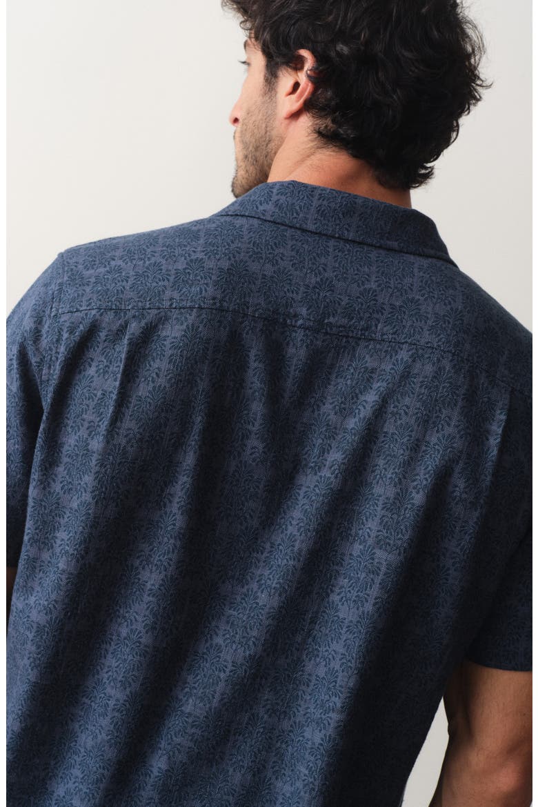 Block Print Stretch Selvage Resort Shirt, Alternate, color, NAVY BLOCK PRINT
