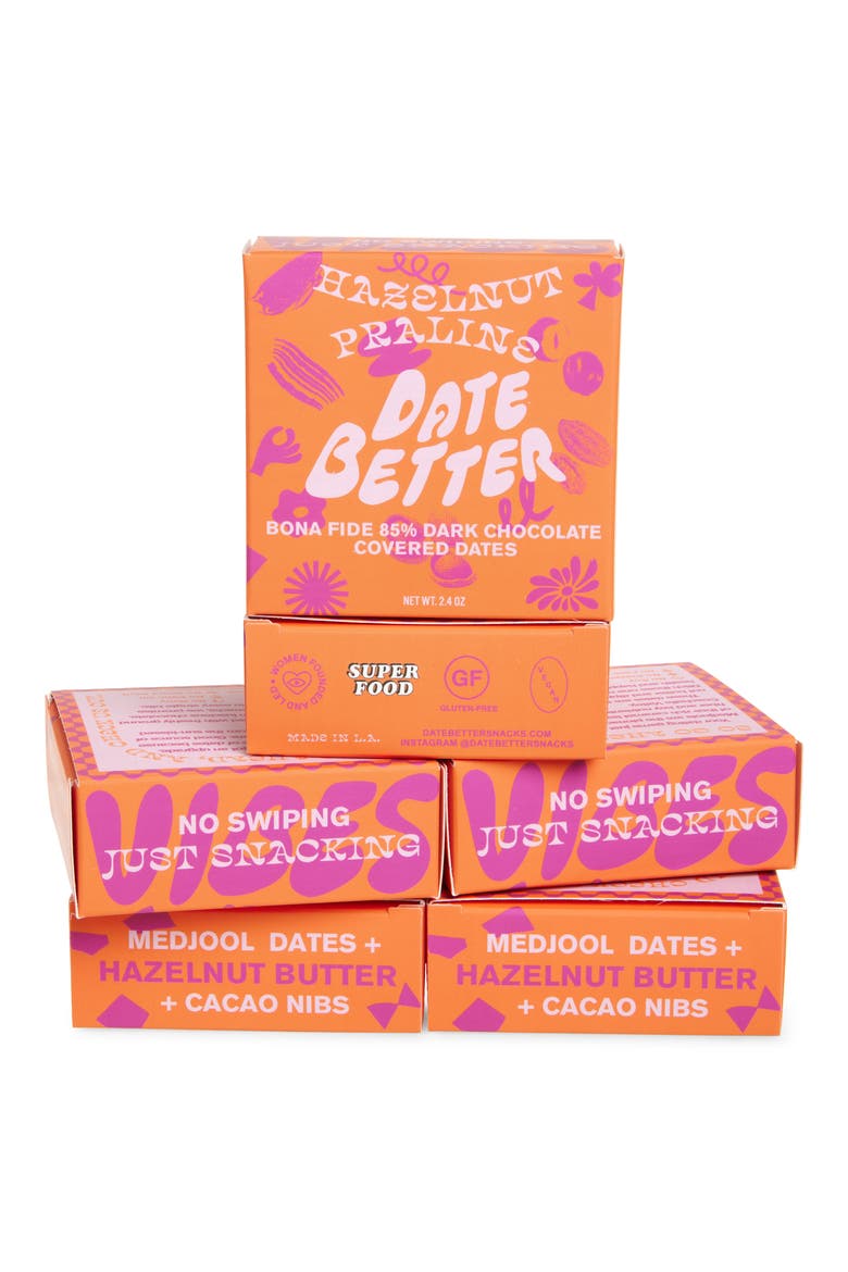 Hazelnut Praline Dark Chocolate Covered Dates 6-Pack, Main, color, HAZELNUT PRALINE