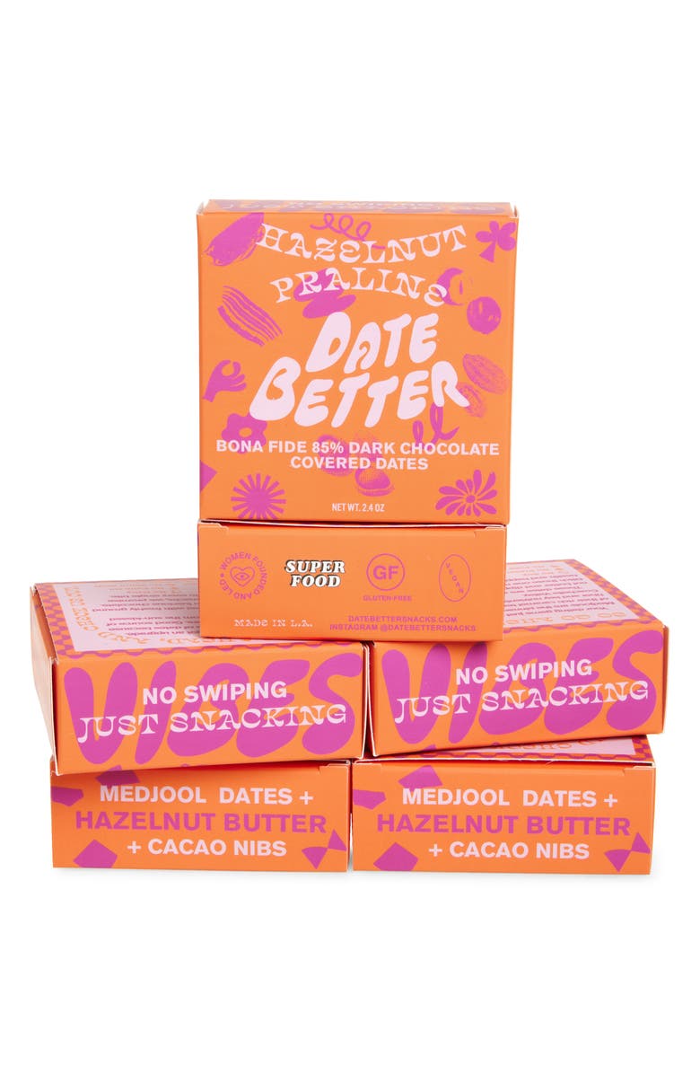 DATE BETTER Hazelnut Praline Dark Chocolate Covered Dates 6-Pack, Main, color, Hazelnut Praline