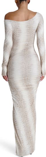Ruched Off the Shoulder Long Sleeve Maxi Dress