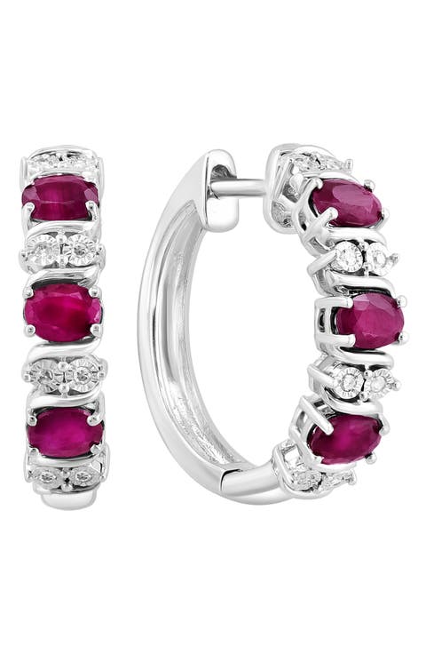 Sterling Silver Sapphire & Diamond Hoop Earrings