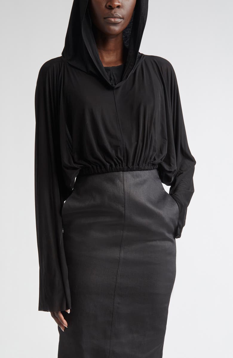 Rick Owens Crop Hoodie, Main, color, Black