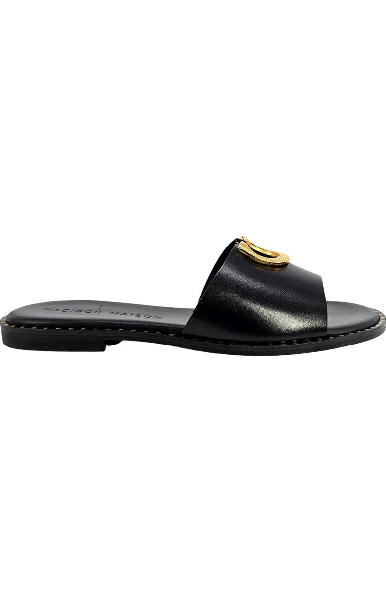 Madison Maison Horse Shoe Buckle Leather Flat Sandal, Main, color, Black