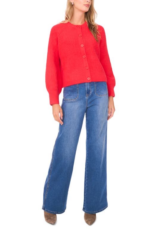 Vince Camuto Saddle Raglan Sleeve Rib Cardigan In Red