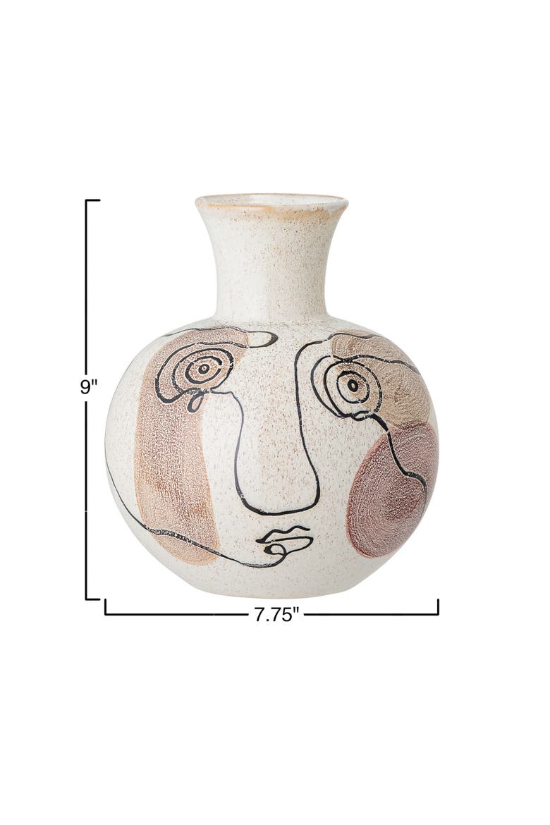 Hand-Painted with Face Stoneware Vase, Multicolor, Alternate, color, Multicolor
