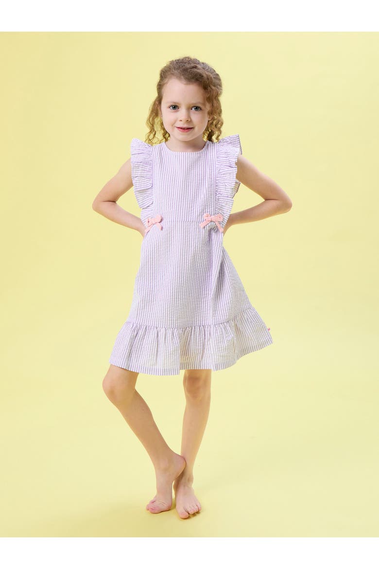 Sleeveless Pinafore Bow Dress, Alternate, color, Wisteria Purple Seersucker