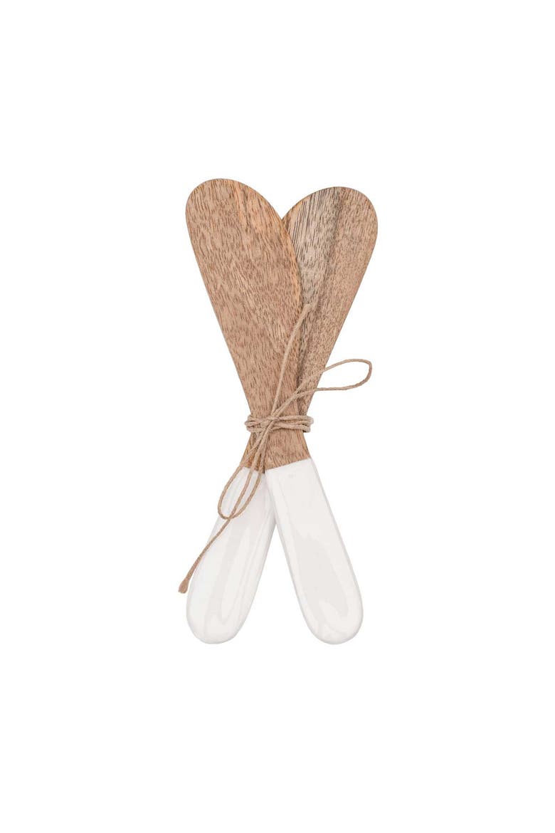 Tove White Enamel Mango Wood 2-Piece Serving Spreaders, Main, color, Brown