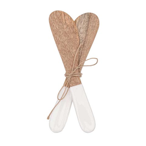 Tove White Enamel Mango Wood 2-Piece Serving Spreaders