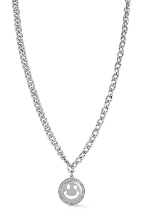 Cubic Zirconia Smiley Face Pendant Necklace