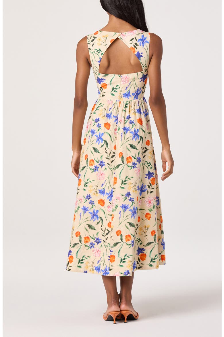 Beryl Floral Cotton & Linen Midi Dress, Alternate, color, BRIGHT BLOOM FLORAL