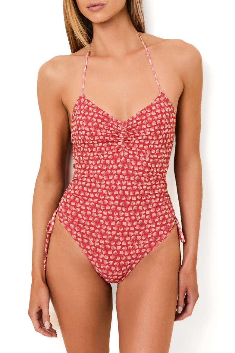 Adina Ruched Side One-Piece Swimsuit, Main, color, SHELL PRINT