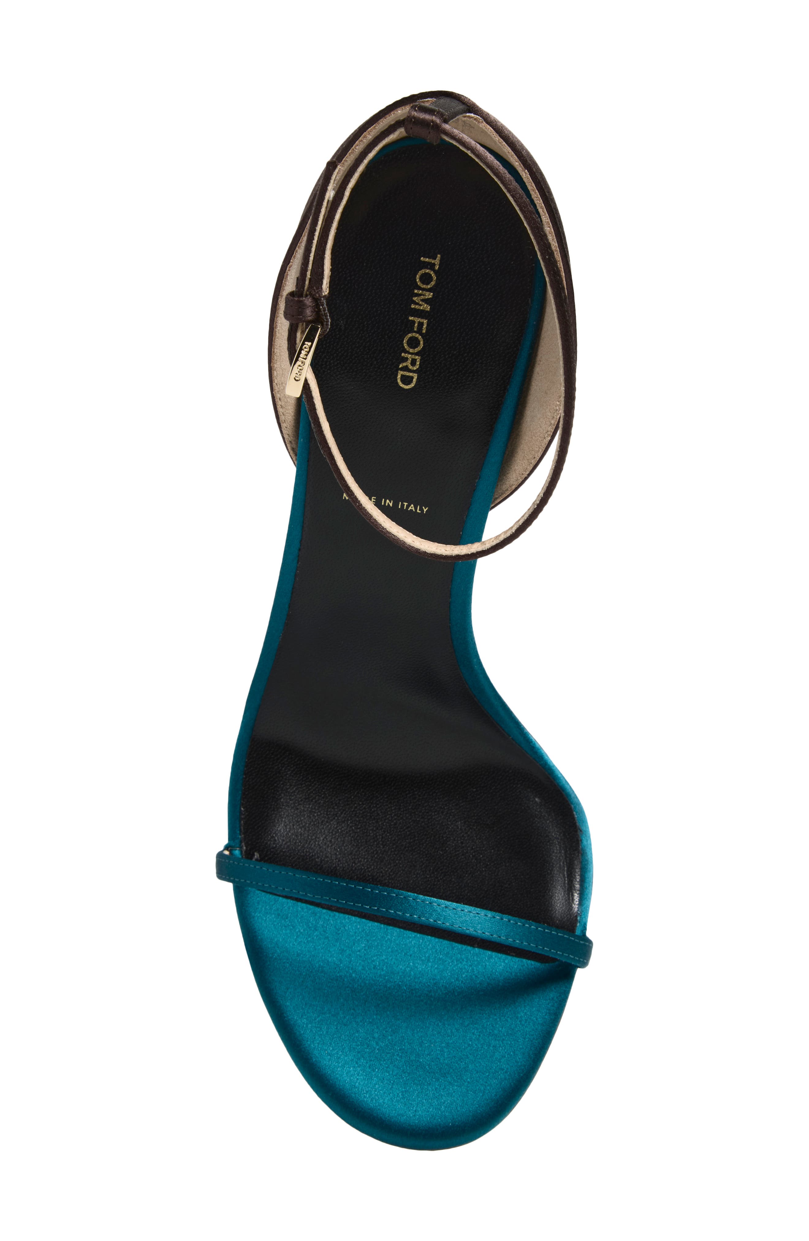 Vertigo Satin Ankle Strap Sandal, Alternate, color, PETROL/ ESPRESSO