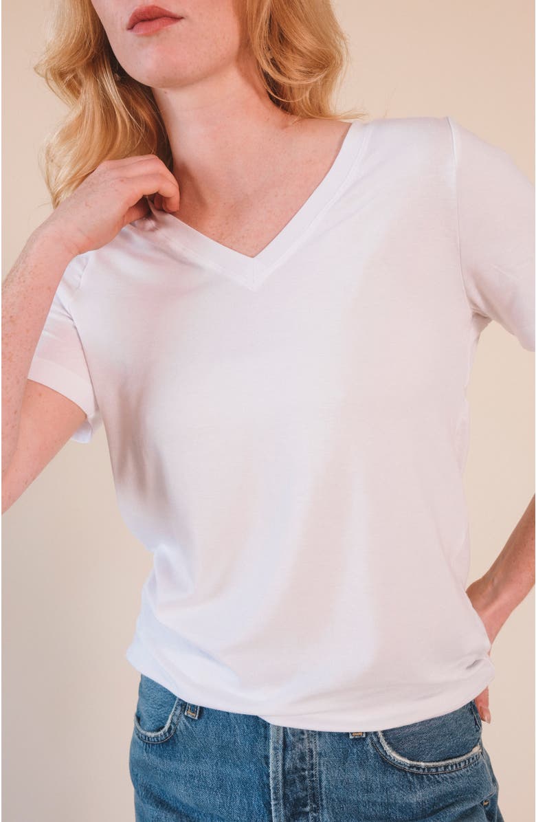 POPLINEN Louise Organic Cotton + Tencel  V-neck Tee, Alternate, color, White
