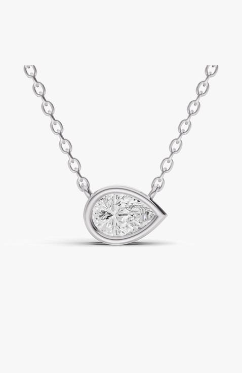 14K Gold 0.5 ct Lab-Grown Pear Diamond Bezel Solitaire Pendant
