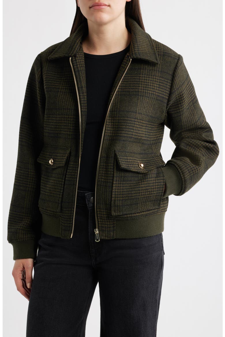 Plaid Flannel Bomber Jacket, Main, color, GREEN PLAID