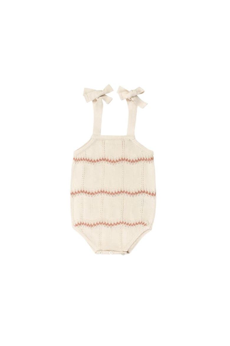 Looms Holland Collection - Girls Wave Knit Romper, Alternate, color, Ivory/Pink