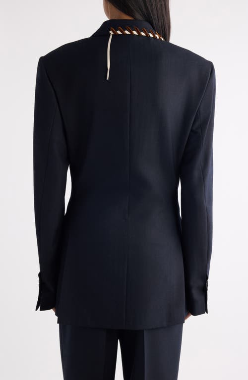 Dries Van Noten Women Blue Jacket With Classic Lapels And Lace-up Details In Wool Woman In Blue