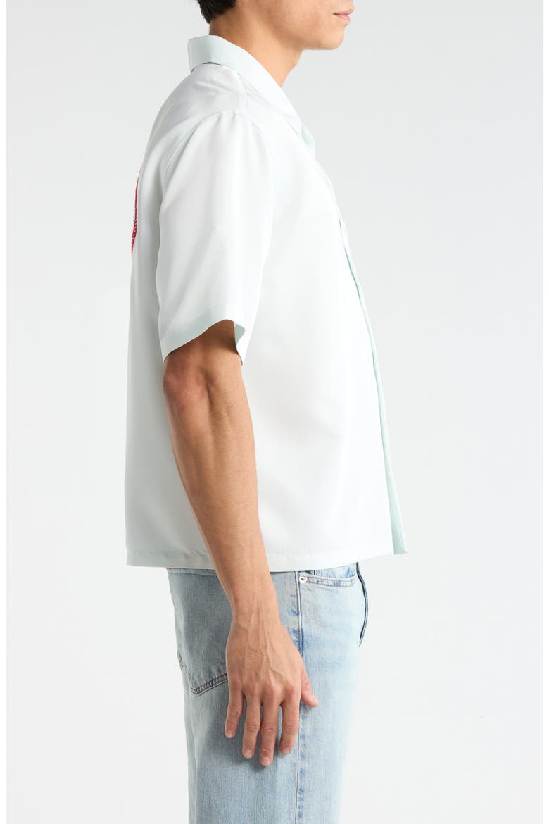 Ribbon Short Sleeve Button-Up Shirt, Alternate, color, LIGHT BLUE
