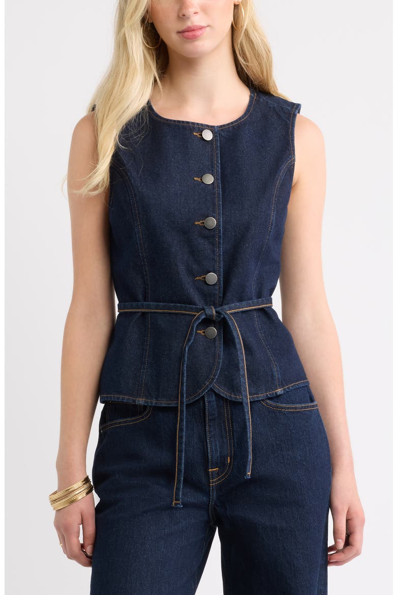 Tie Waist Denim Vest, Main, color, INDIGO RINSE