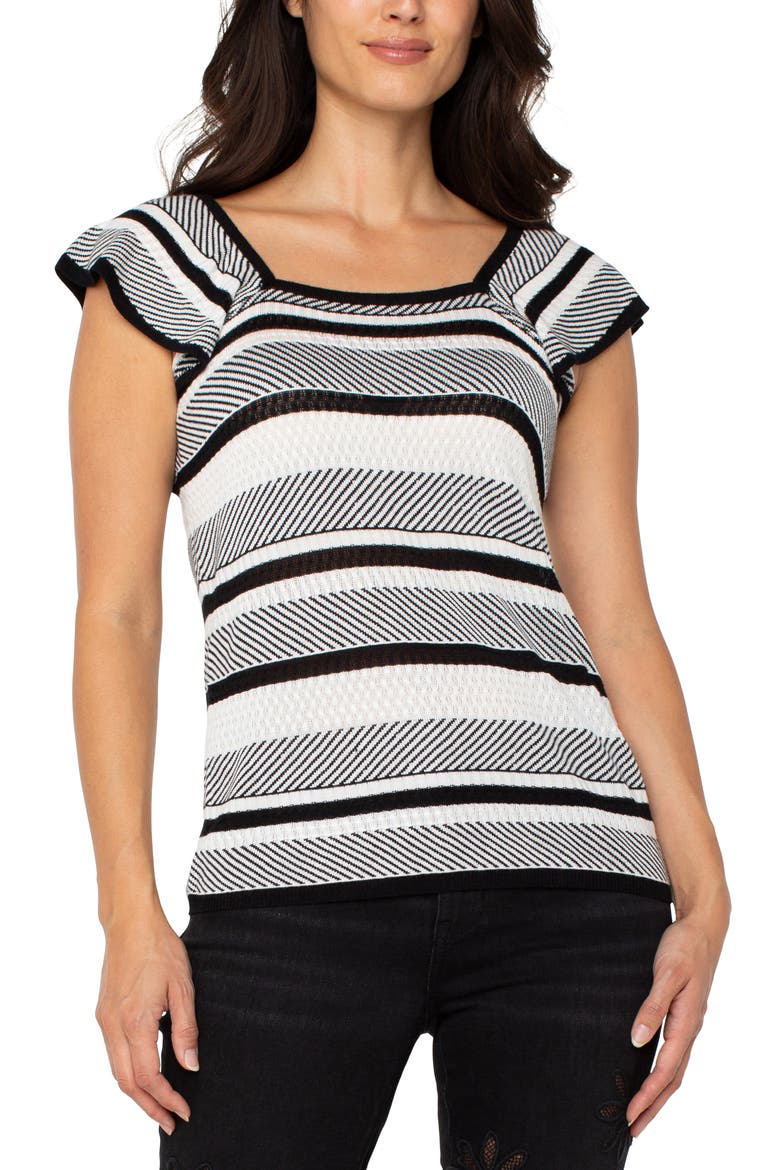 Stripe Ruffle Sleeve Sweater, Alternate, color, WHITE/ BLACK STRIPE