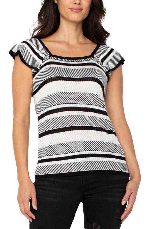 Liverpool Los Angeles Stripe Ruffle Sleeve Sweater In White/black Stripe