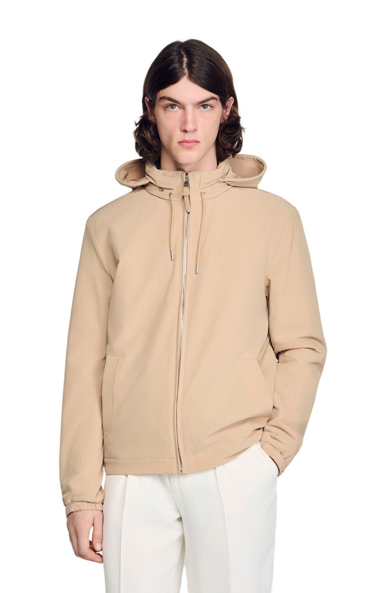 SANDRO Hooded zip-up jacket, Main, color, Sand