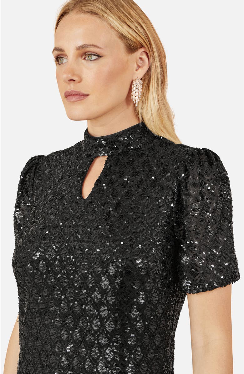 Yumi Sequin Chevron Pattern Tunic Dress, Alternate, color, Black