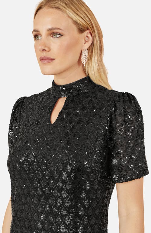 Yumi Sequin Chevron Pattern Tunic Dress In Black