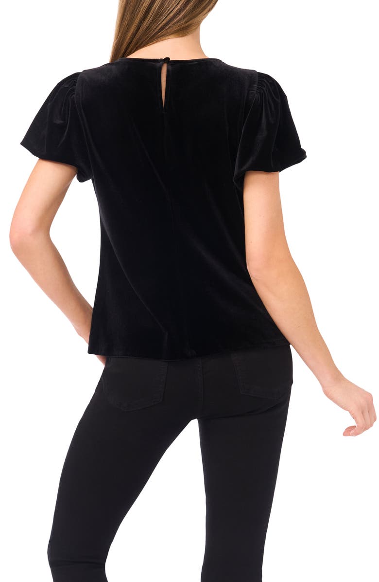 CeCe Puff Sleeve Stretch Velvet Top, Alternate, color, Rich Black