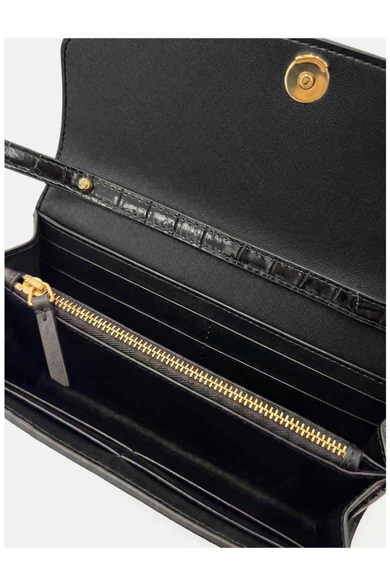Croc Embossed Leather Crossbody Wallet, Alternate, color, BLACK