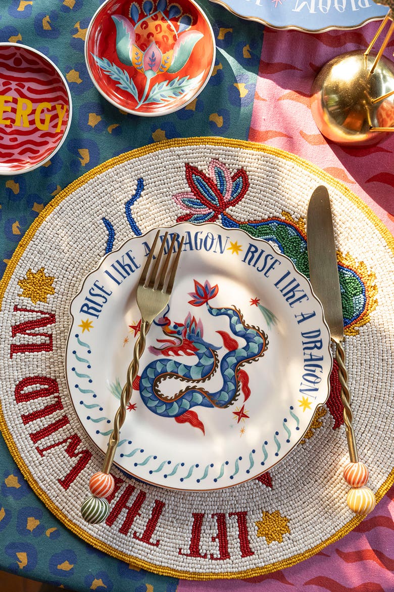Luohu Porcelain Dessert Plate Dragon 8" Set of 3, Alternate, color, White