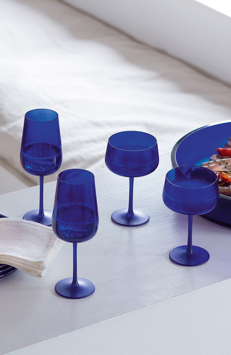 LSA Arc Contrast Set of 4 Glass Cocktail Saucers, Alternate, color, Blue