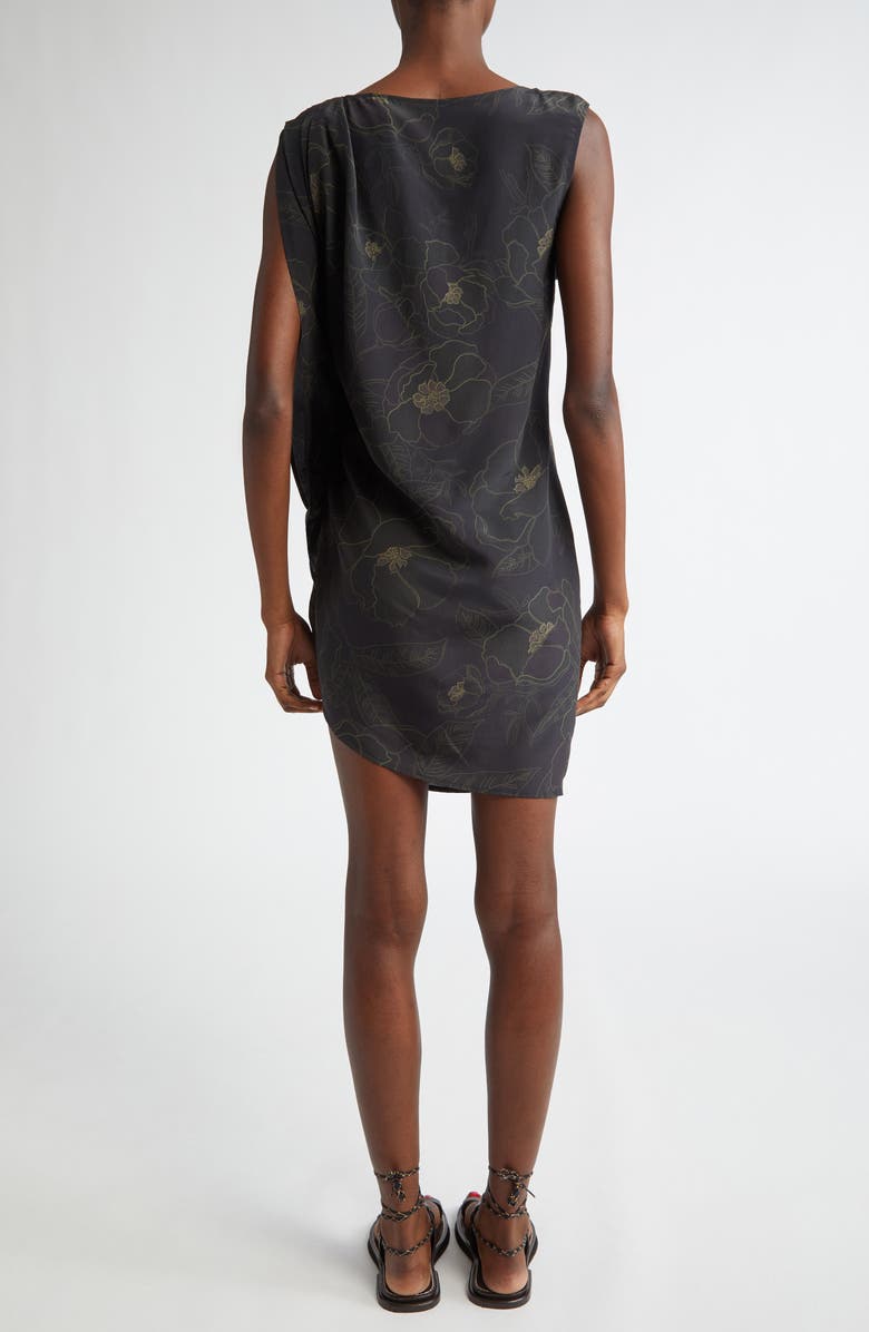 Dries Van Noten Floral Asymmetric Ruched Cascade Ruffle Sleeveless Silk Top, Alternate, color,