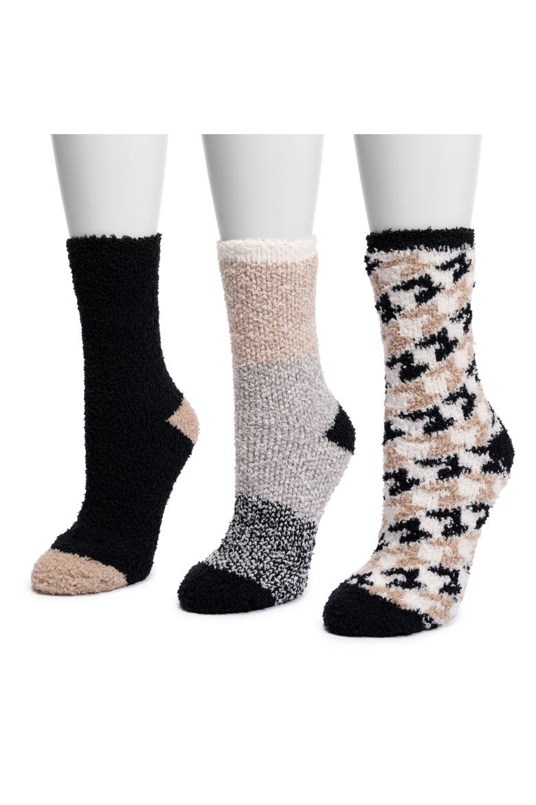 Women's 3 Pair Pack Crew Cozy Socks, Alternate, color, Black/Neutral