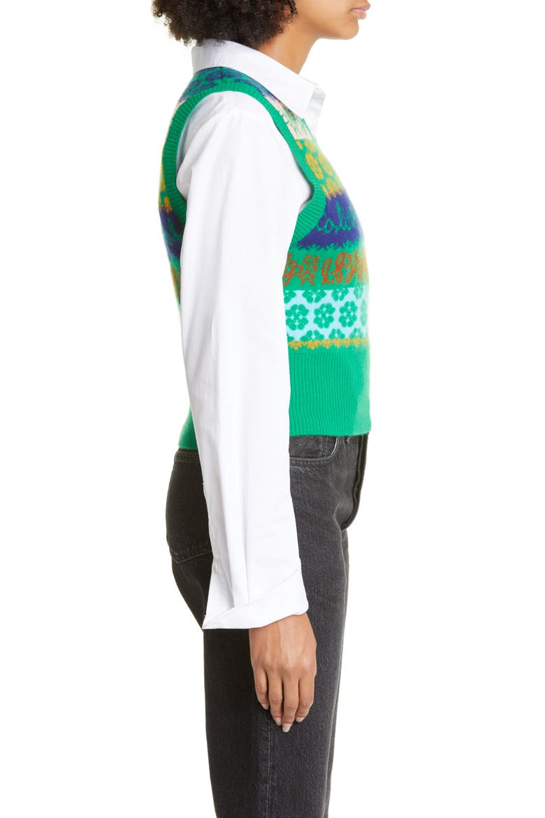 x Nordstrom Gender Inclusive Logo Jacquard Cashmere Sweater Vest, Alternate, color, KELLY GREEN MULTI