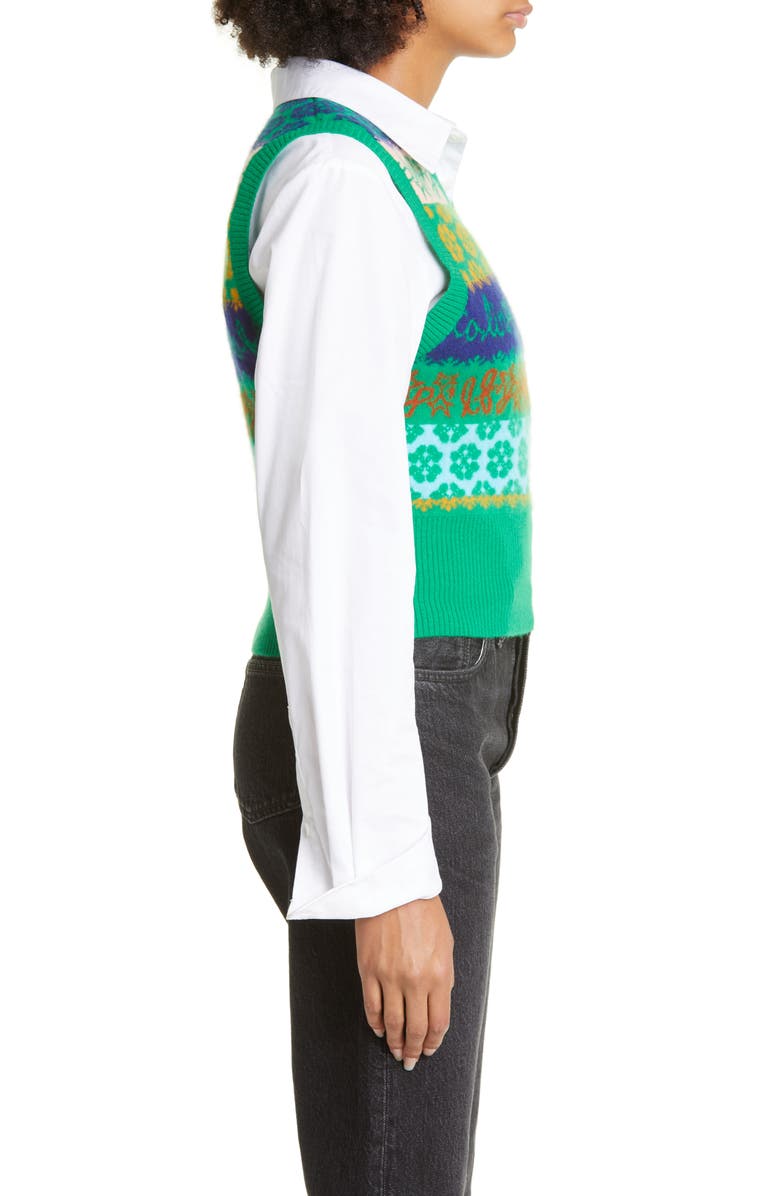 Lingua Franca x Nordstrom Gender Inclusive Logo Jacquard Cashmere Sweater Vest, Alternate, color,