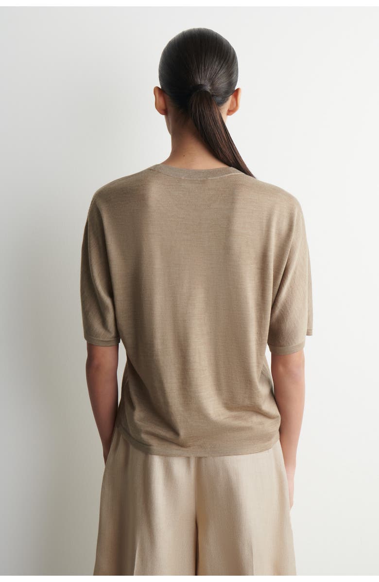 COS Knitted Merino Wool T-Shirt, Alternate, color, Light-Brown Mélange