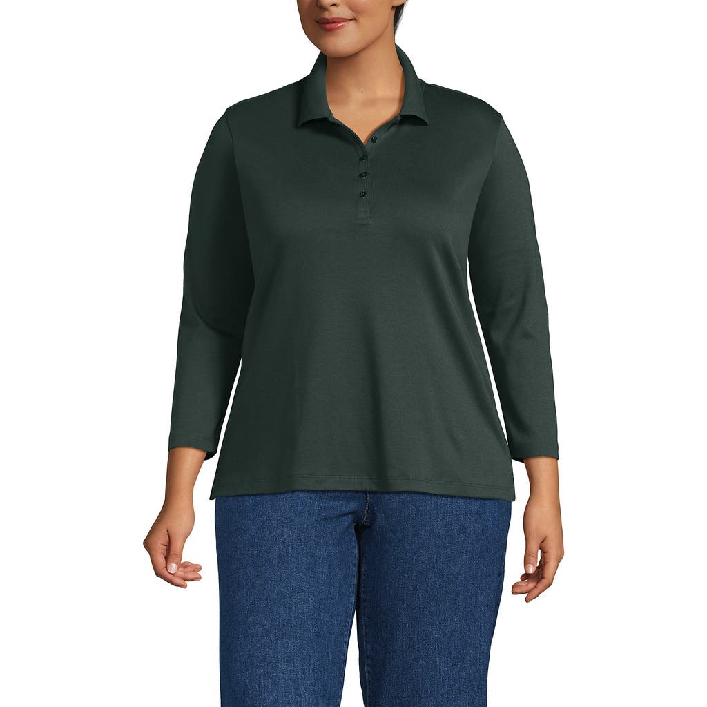 Lands' End 3/4 Sleeve Supima Cotton Polo Shirt In Green
