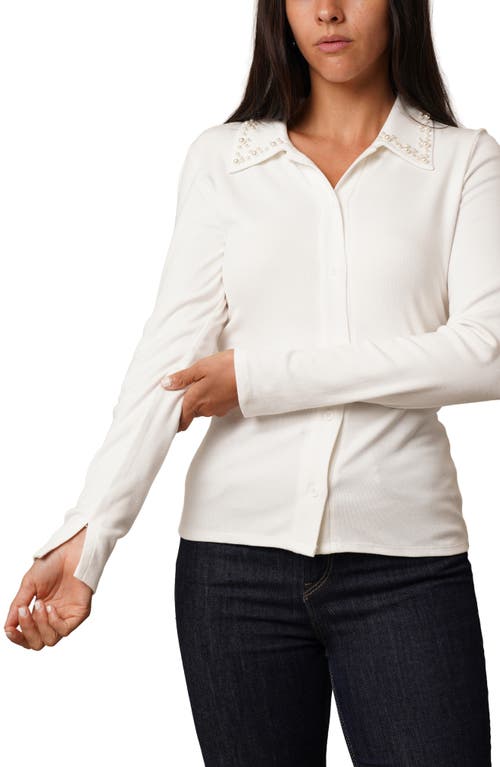 Cyrus Faux Pearl Collar Button-up Shirt In White