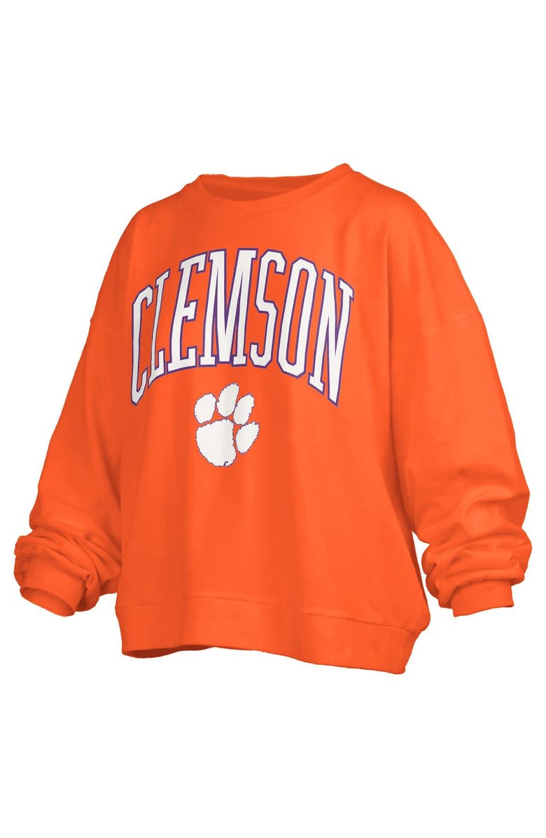 PRESSBOX Women's Pressbox Orange Clemson Tigers Janise Arch Over Logo Waist Length Oversized Pullover Sweatshirt, Alternate, color, Orange
